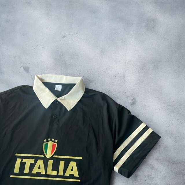 Mens Black Italia Spell Out Polo Tshirt - L