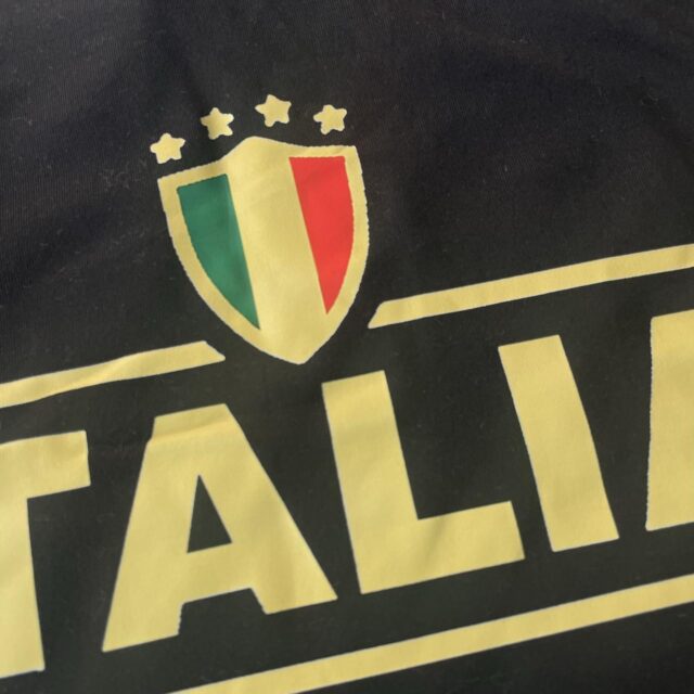 Mens Black Italia Spell Out Polo Tshirt - L