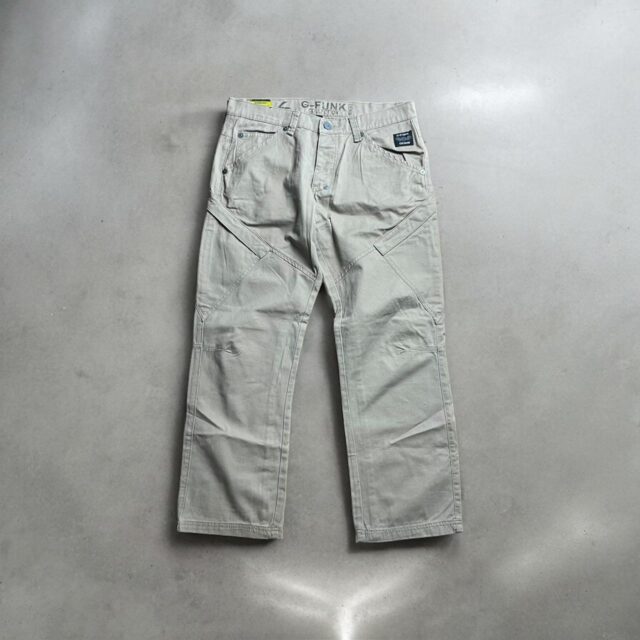 Mens Baggy Y2K G Funk Beige Denim Cargo Jeans - 34"