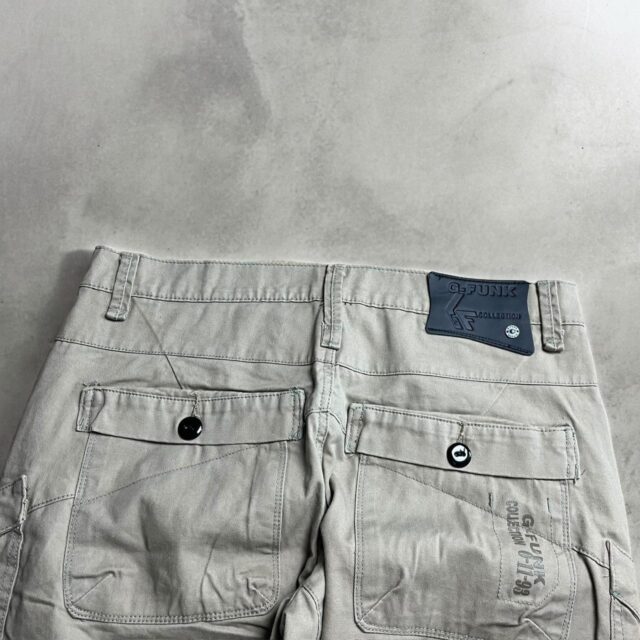 Mens Baggy Y2K G Funk Beige Denim Cargo Jeans - 34"