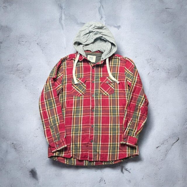 Vintage Mens Y2K Plaid Shirt Hoodie - L