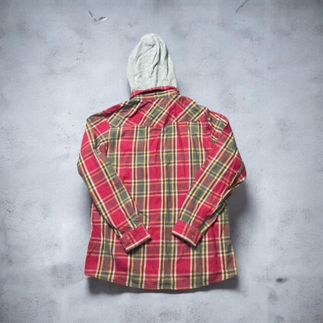 Vintage Mens Y2K Plaid Shirt Hoodie - L