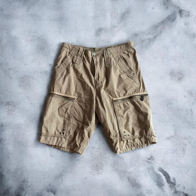 Vintage Y2K Mens Checked Brown Cargo Shorts - 34"