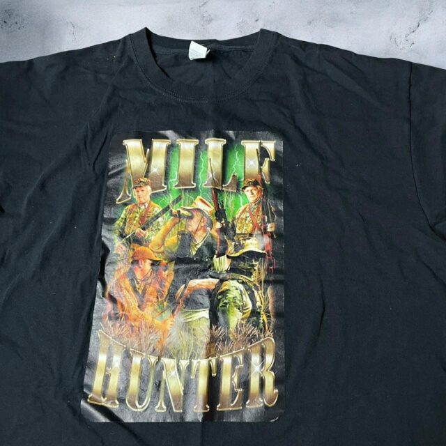 Mens Black Milf Hunter Graphic Print Tshirt  - XL
