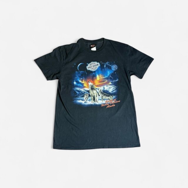 Men's Y2K Harley Davidson Alaska Print Tshirt - M